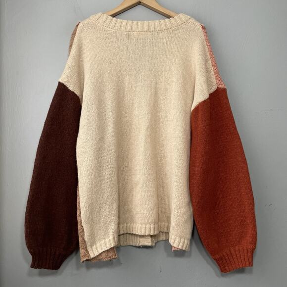 Hippie Fisherman Size Large Colorblock Cardigan Lagenlook Boho Artsy Cable Knit - Picture 6 of 10